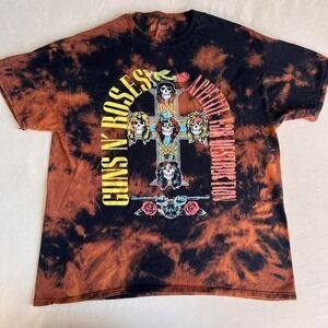 Guns N Roses Tie-Dye Acid Wash Tshirt Cross Y2k Metal 80s Rock Hair Metal